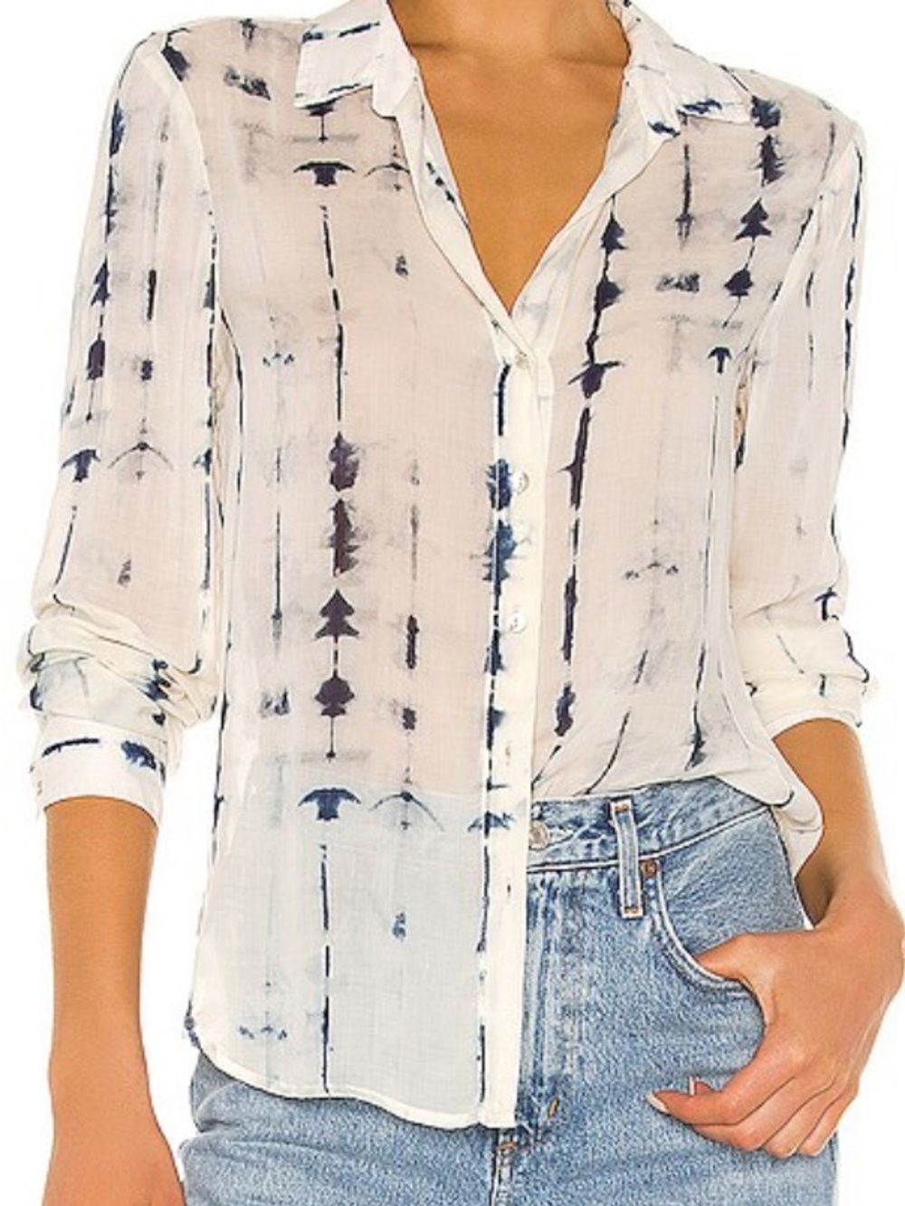 Bella Dahl White and Navy Tie-Dye Button Down Shirt